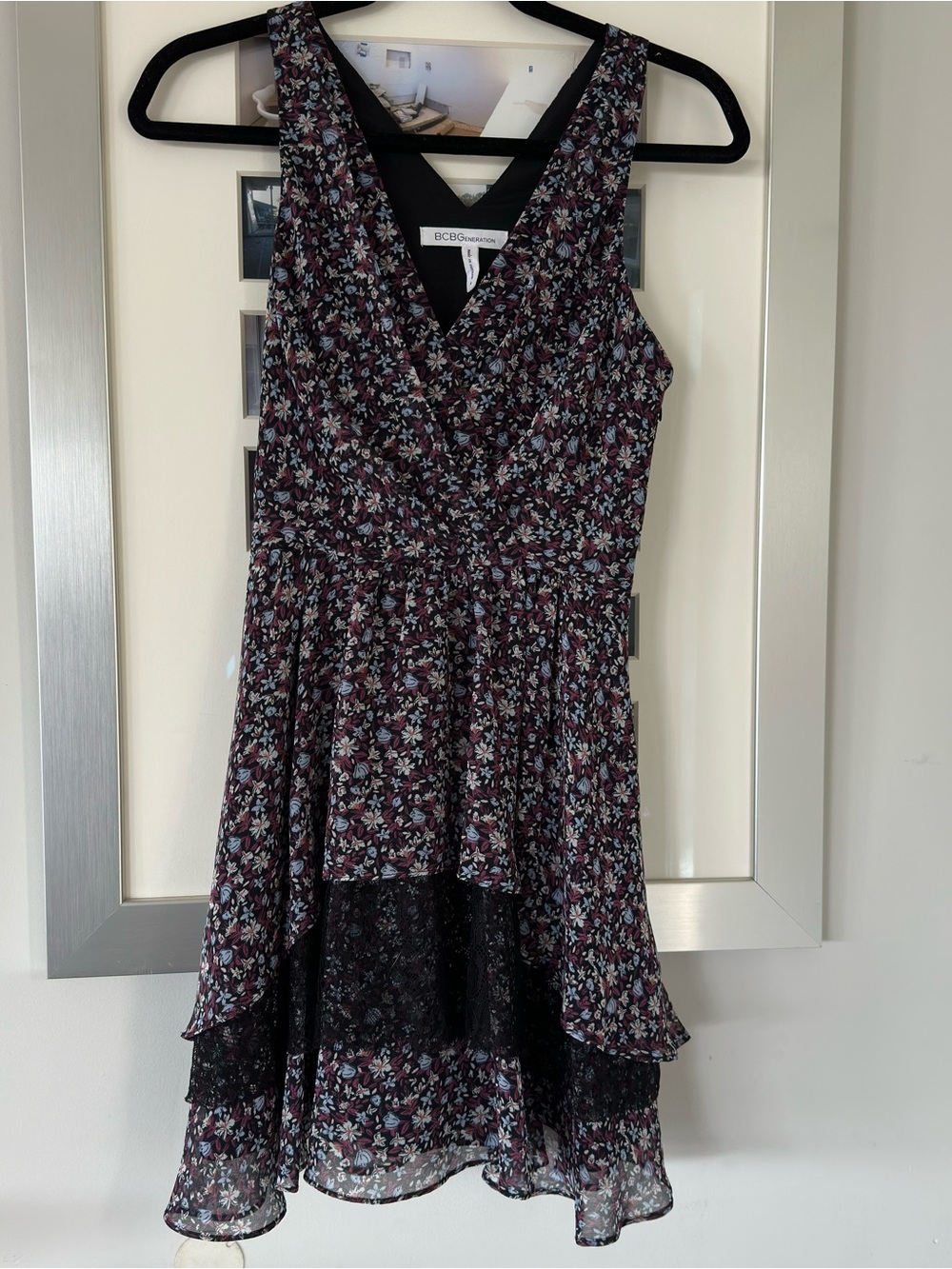 Women's Black Layered Lace Floral Dress Size4 Party Chic Feminine Date Night